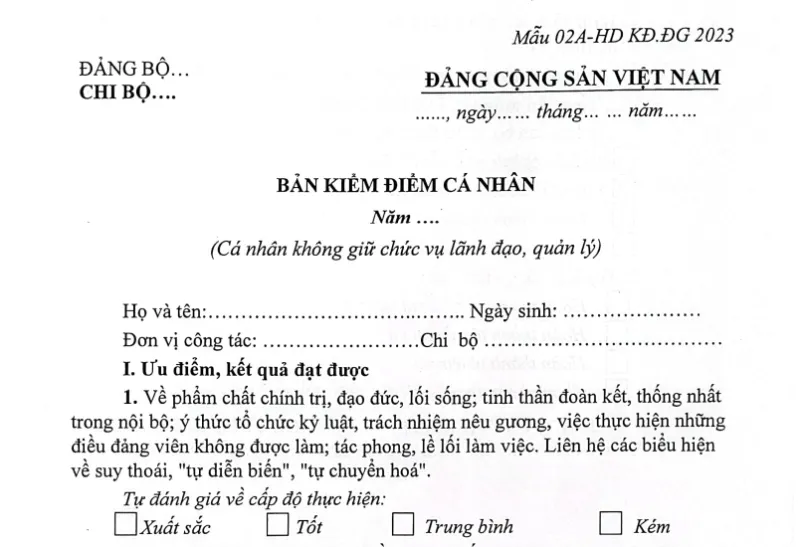 Các loại bản kiểm điểm hiện nay 2