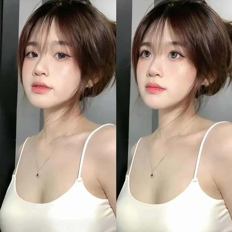 Ảnh gái xinh tóc ngang vai 2k9 che mặt với biểu cảm dễ thương