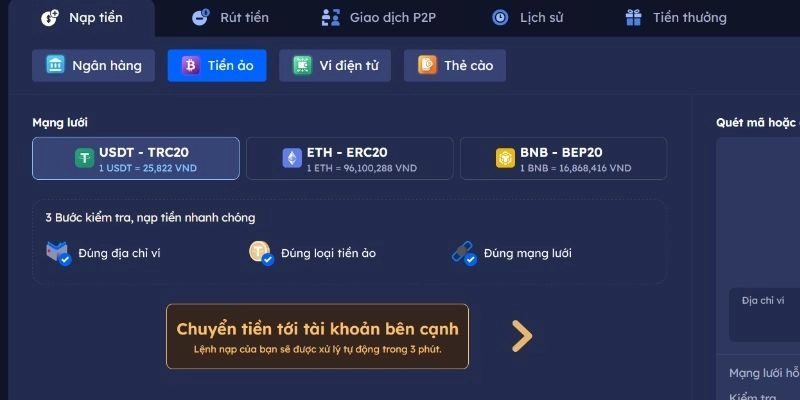 Những lưu ý khi nạp tiền DA88