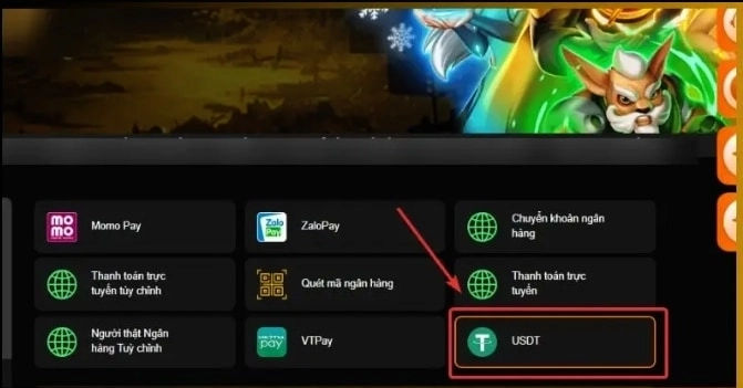 Nạp tiền 88NN bằng USDT