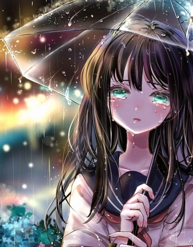 Ảnh anime nữ khóc, quặn đau lạc lõng giữa dòng đời vô thường