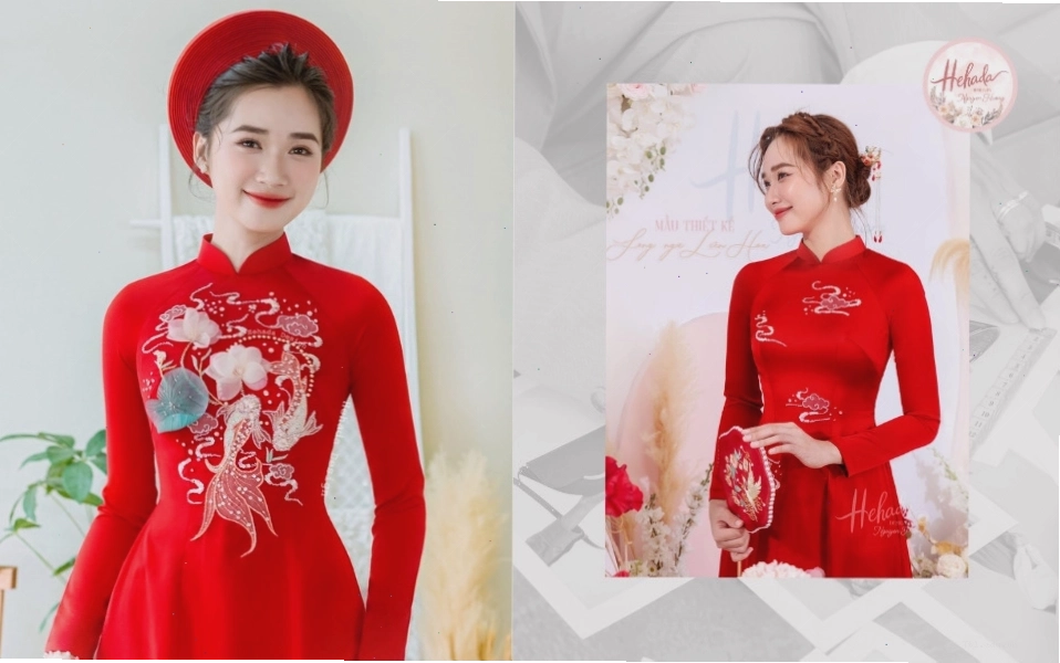 Áo dài truyền thống với cổ áo cao kín đáo và tay áo dài thanh lịch