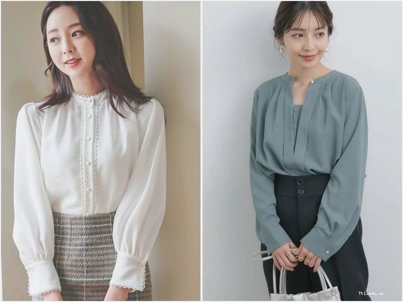 Áo sơ mi nữ cách điệu chất liệu lụa mềm mại và sang trọng