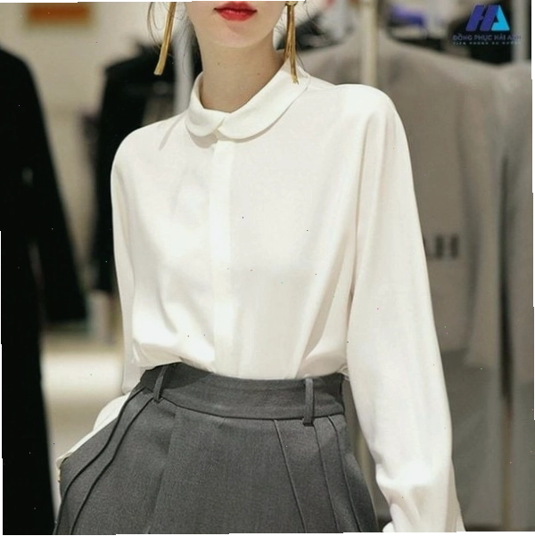 Áo sơ mi nữ cách điệu cổ tròn trẻ trung và năng động