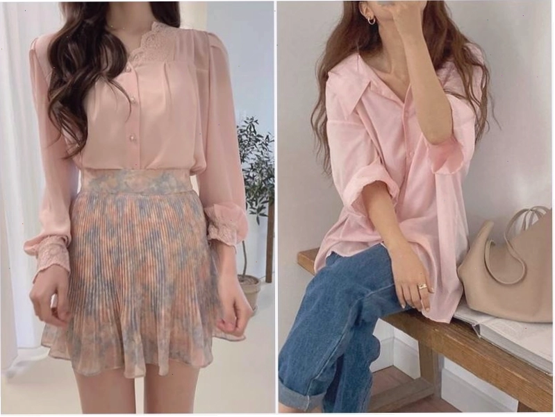 Áo sơ mi nữ cách điệu cổ V phối viền tinh tế