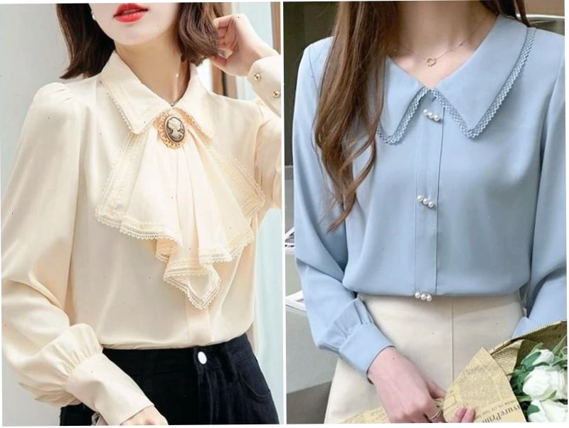 Áo sơ mi nữ cách điệu lụa màu xanh pastel dịu mắt