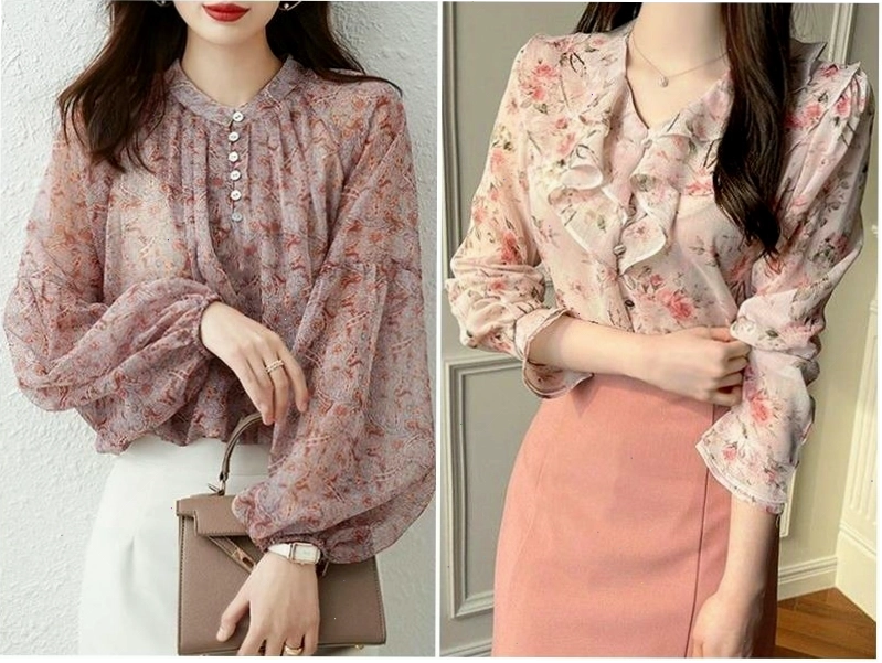 Áo sơ mi nữ cách điệu lụa tay dài thanh lịch