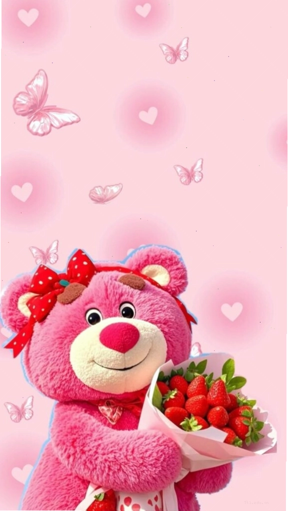 Avatar gấu dâu ôm hoa tươi