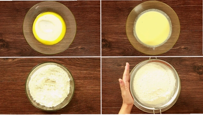 Bước 1: Trộn hỗn hợp trứng sữa và bột