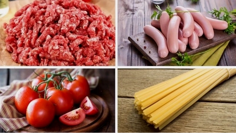 Các nguyên liệu cần thiết để làm mì Ý sốt bò bằm