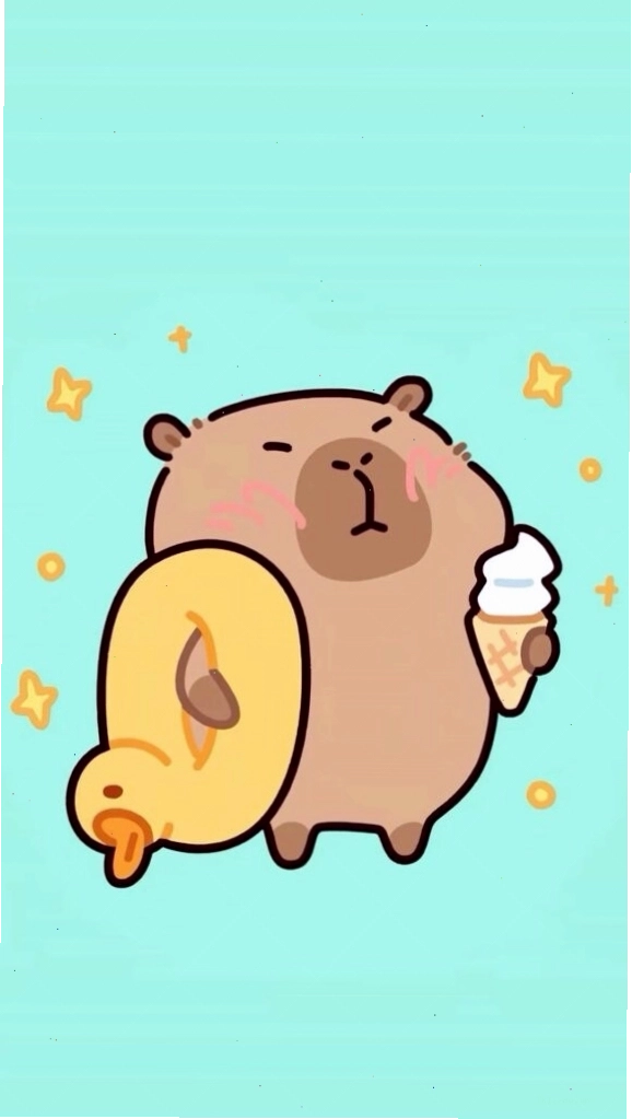 Capybara cõng vịt vàng trên nền xanh