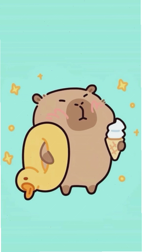 Capybara cõng vịt vàng vô tri trên nền xanh
