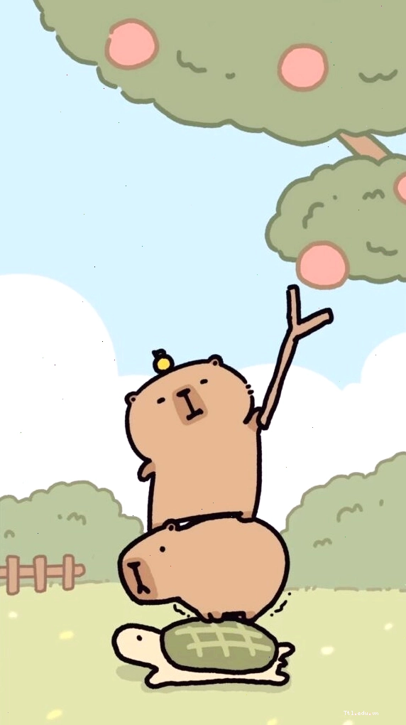 Capybara xếp chồng lên rùa hái quả trong ảnh avatar vô tri