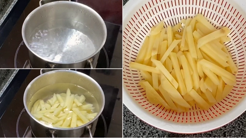 Chần khoai tây qua nước sôi