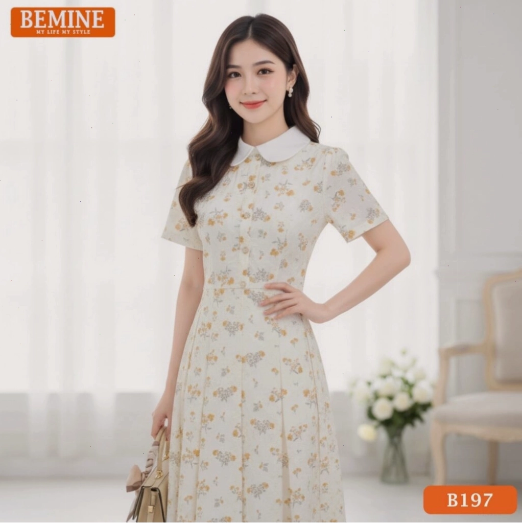 Đầm chữ A công sở cổ sen thêu hoa