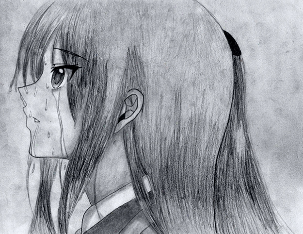 Hình vẽ nữ anime khóc ròng vì quá đau khổ