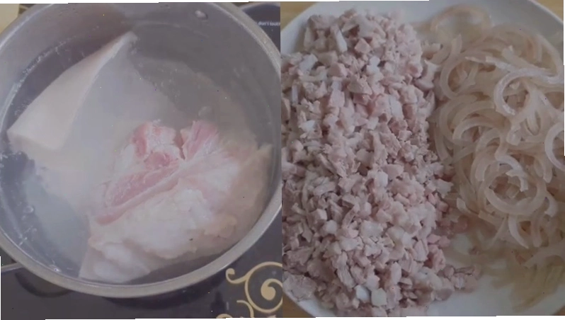 Luộc bì, thịt và mỡ cho món nem nắm