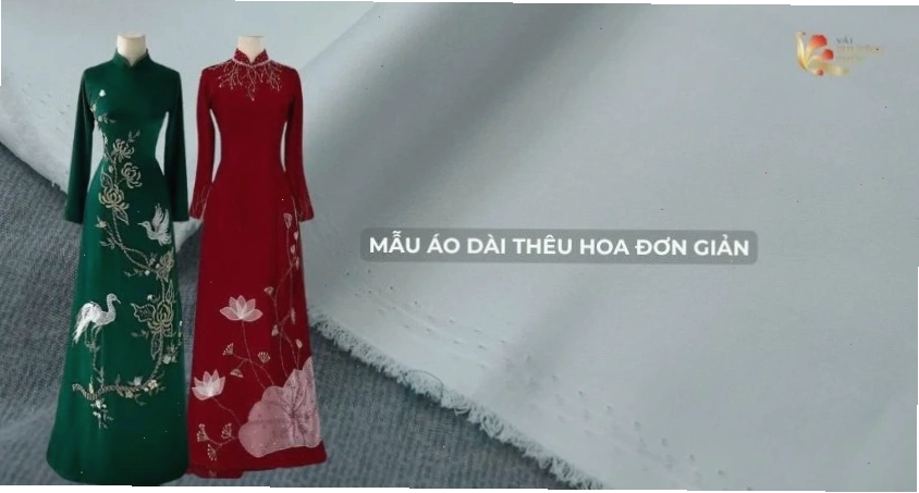 Mẫu áo dài thêu hoa đơn giản với các họa tiết hoa nhí trên nền vải lụa