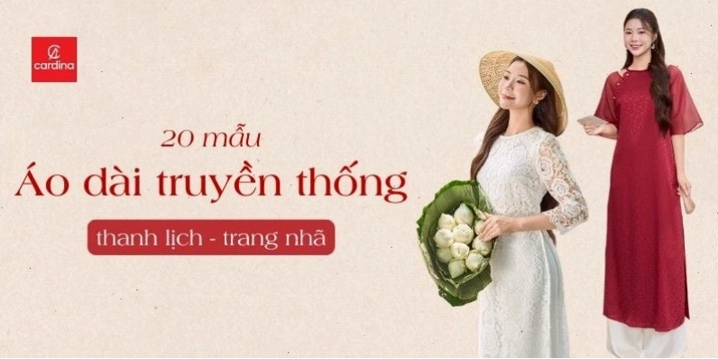 Mẫu áo dài truyền thống với họa tiết hoa văn tinh xảo