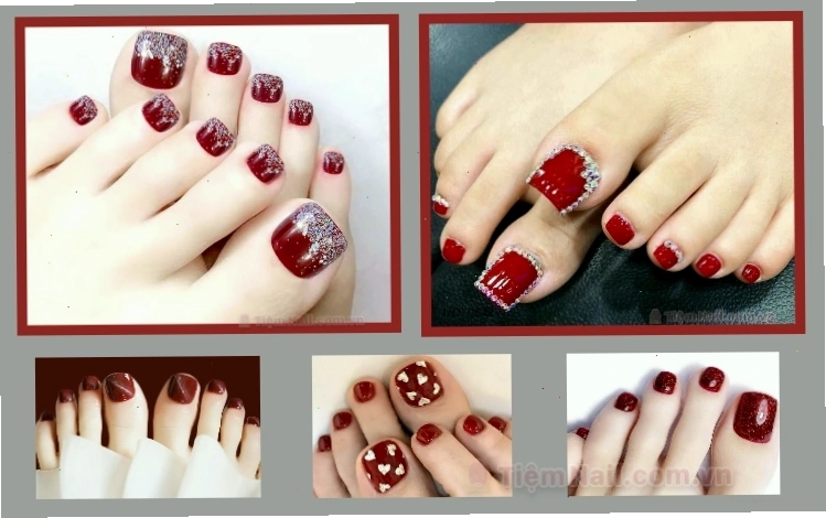 Mẫu móng chân đẹp với hiệu ứng ombre màu đỏ