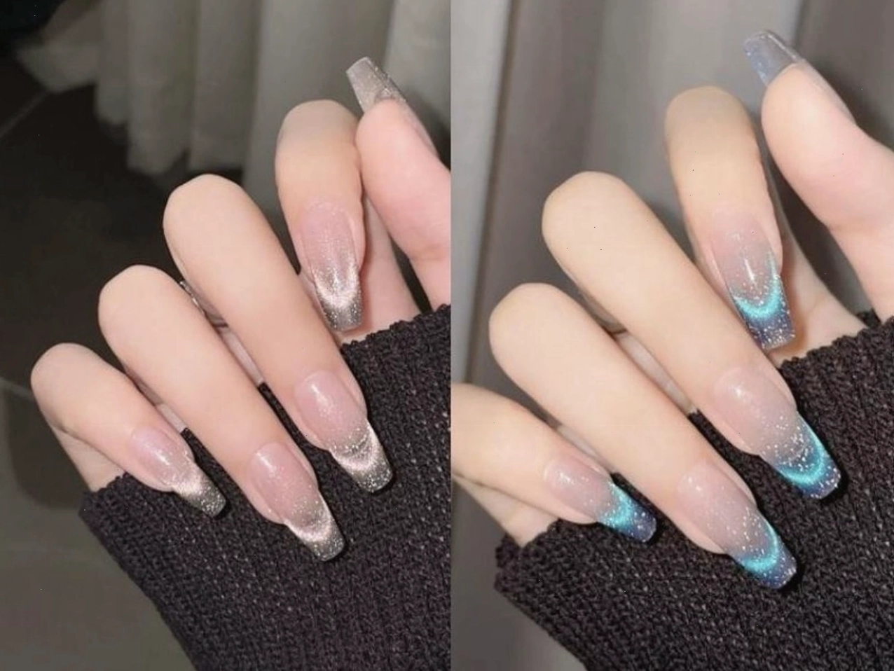 Mẫu móng tay mắt mèo Ombre với gam màu chuyển đổi tinh tế