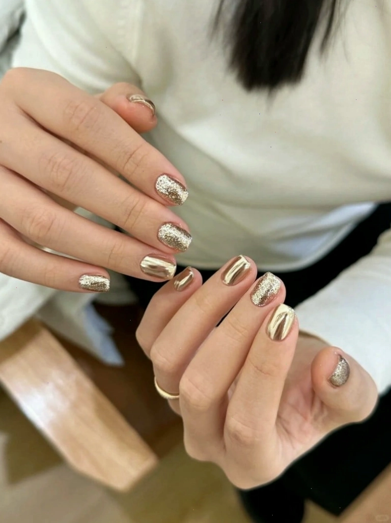 Mẫu nail tráng gương kết hợp họa tiết nhỏ trên nail chân