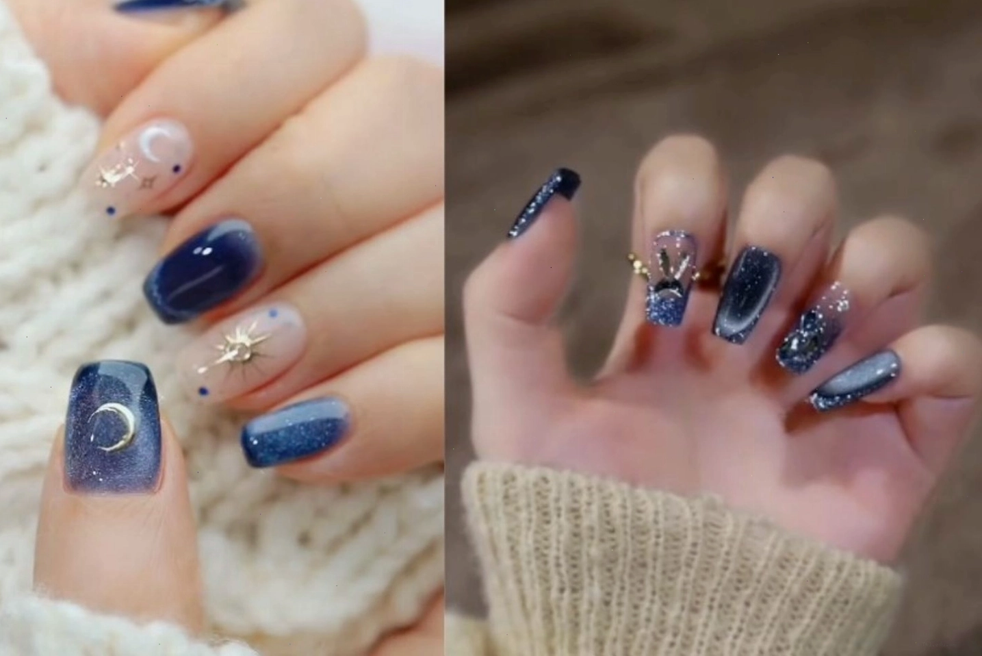 Mẫu sơn móng tay mắt mèo galaxy với hiệu ứng lấp lánh như dải ngân hà