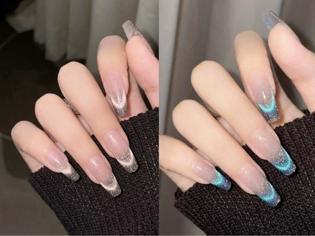 Mẫu sơn móng tay mắt mèo ombre lấp lánh