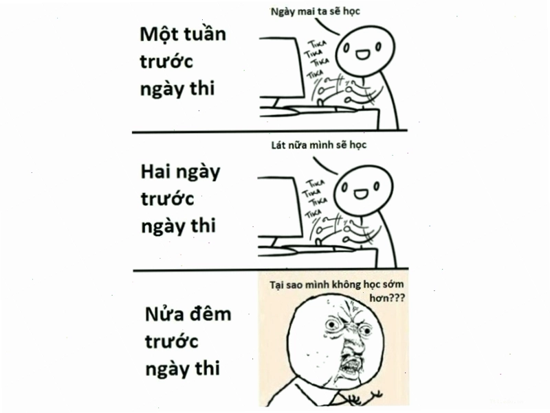 Meme hài hước về việc ôn tập trước ngày thi