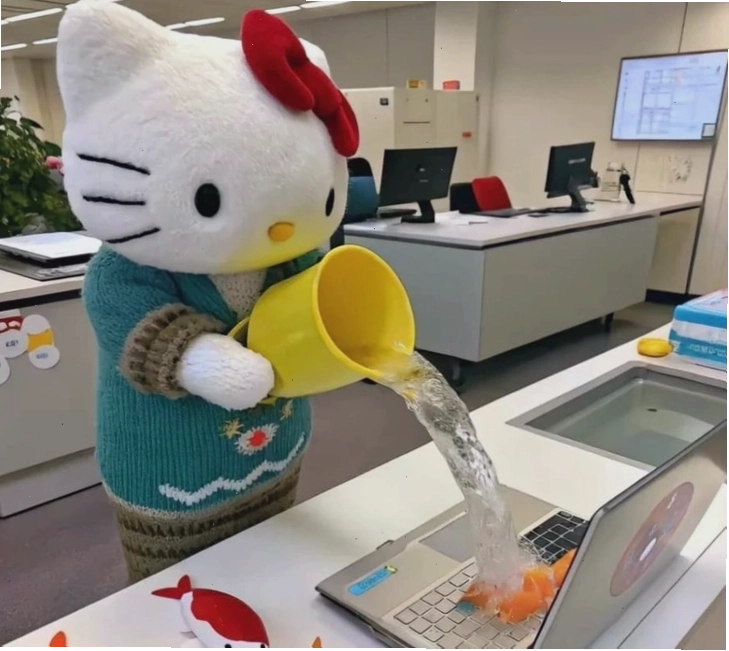 Meme Hello Kitty nổi loạn với biểu cảm tức giận