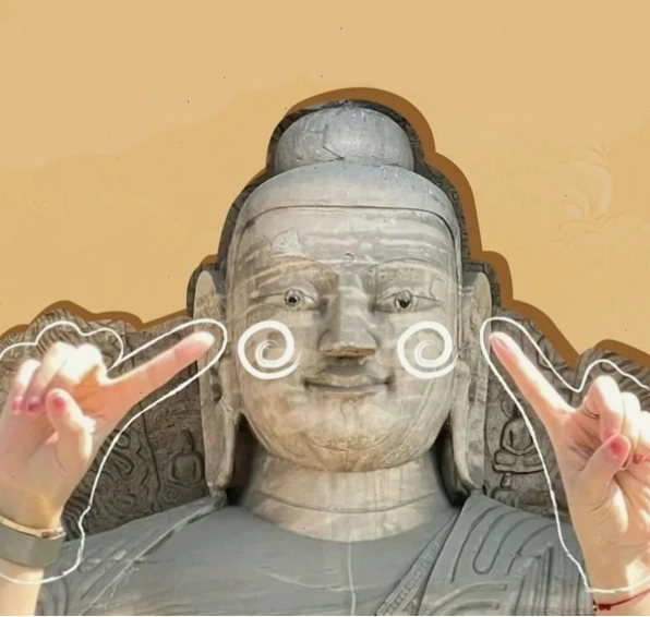 Mô Phật Meme với thông điệp "tôi đang tịnh tâm"
