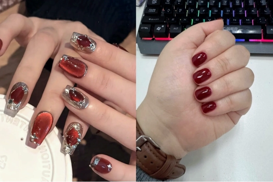 Nail mắt mèo màu đỏ là lựa chọn hoàn hảo để đón Tết tưng bừng