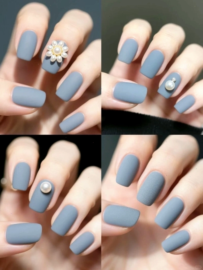 Nail xanh dương nhạt trơn mang vẻ đẹp tối giản
