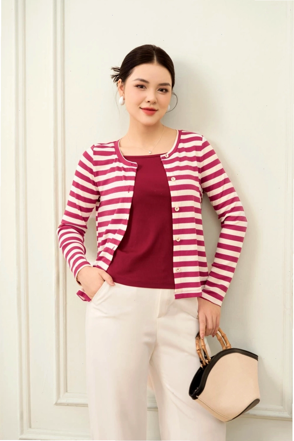 Set đồ cardigan len phối cùng phụ kiện