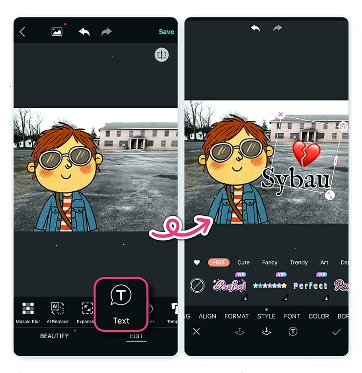 Thêm chữ và sticker vào Sybau meme