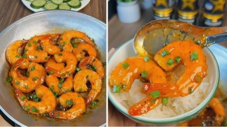 Thưởng thức tôm rim mặn ngọt cùng cơm trắng