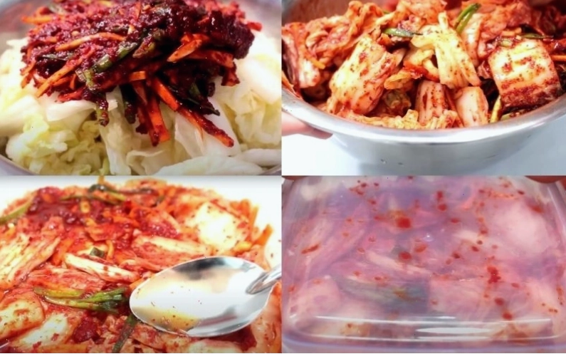 Trộn đều kim chi cải thảo với sốt gia vị