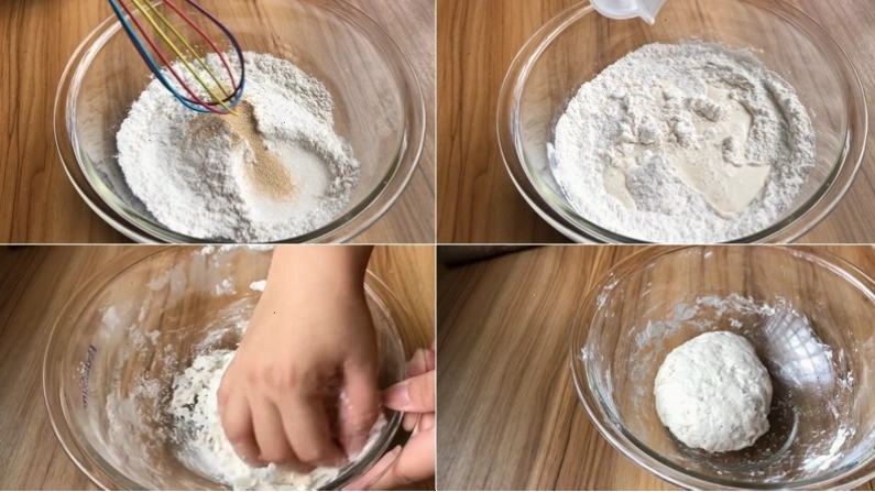 Trộn và nhồi bột làm vỏ bánh bao