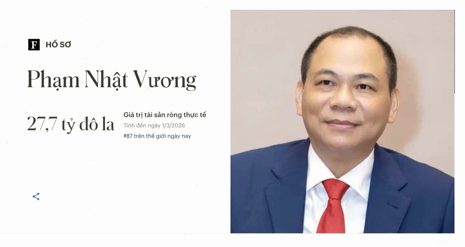Tỷ phú Phạm Nhật Vượng, Chủ tịch Vingroup, người giàu nhất Việt Nam năm 2026