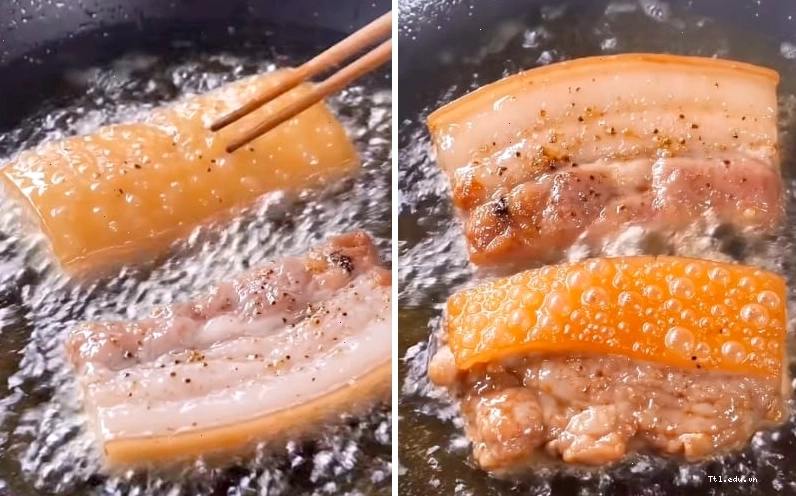 Ướp gia vị đều lên thịt ba rọi trước khi chiên để tăng độ đậm đà