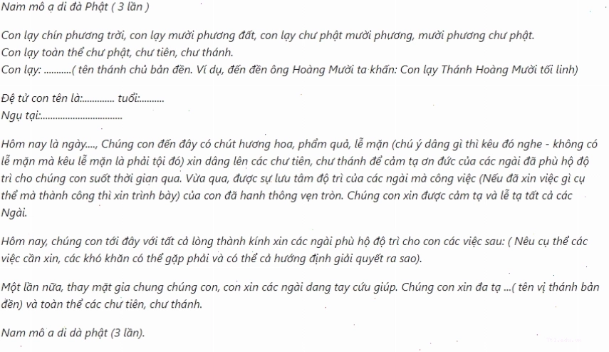 Văn khấn Ông Hoàng Mười - Thể hiện lòng thành kính