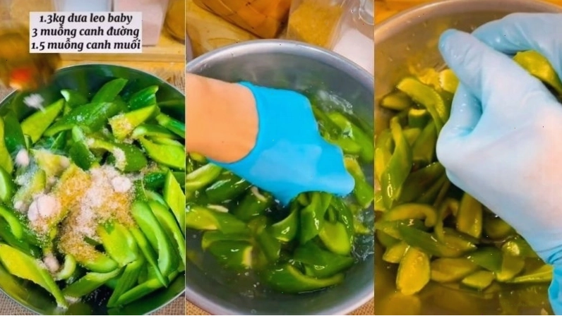 Vắt khô dưa leo sau khi ướp muối