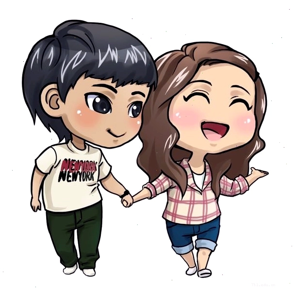 Cặp đôi chibi nắm tay dạo phố lãng mạn