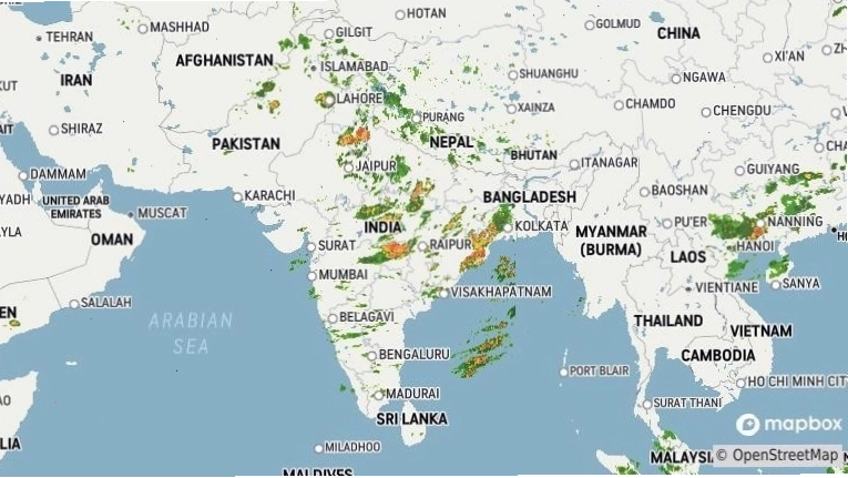 Kochi weather radar displaying current rainfall intensity
